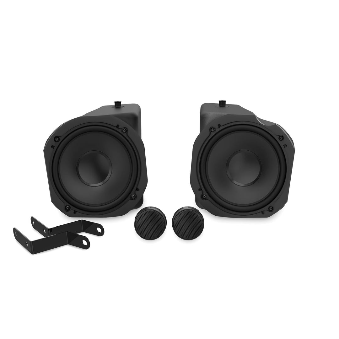 mtx front speaker pods with tweeters and brackets for polaris pro xp on white background
