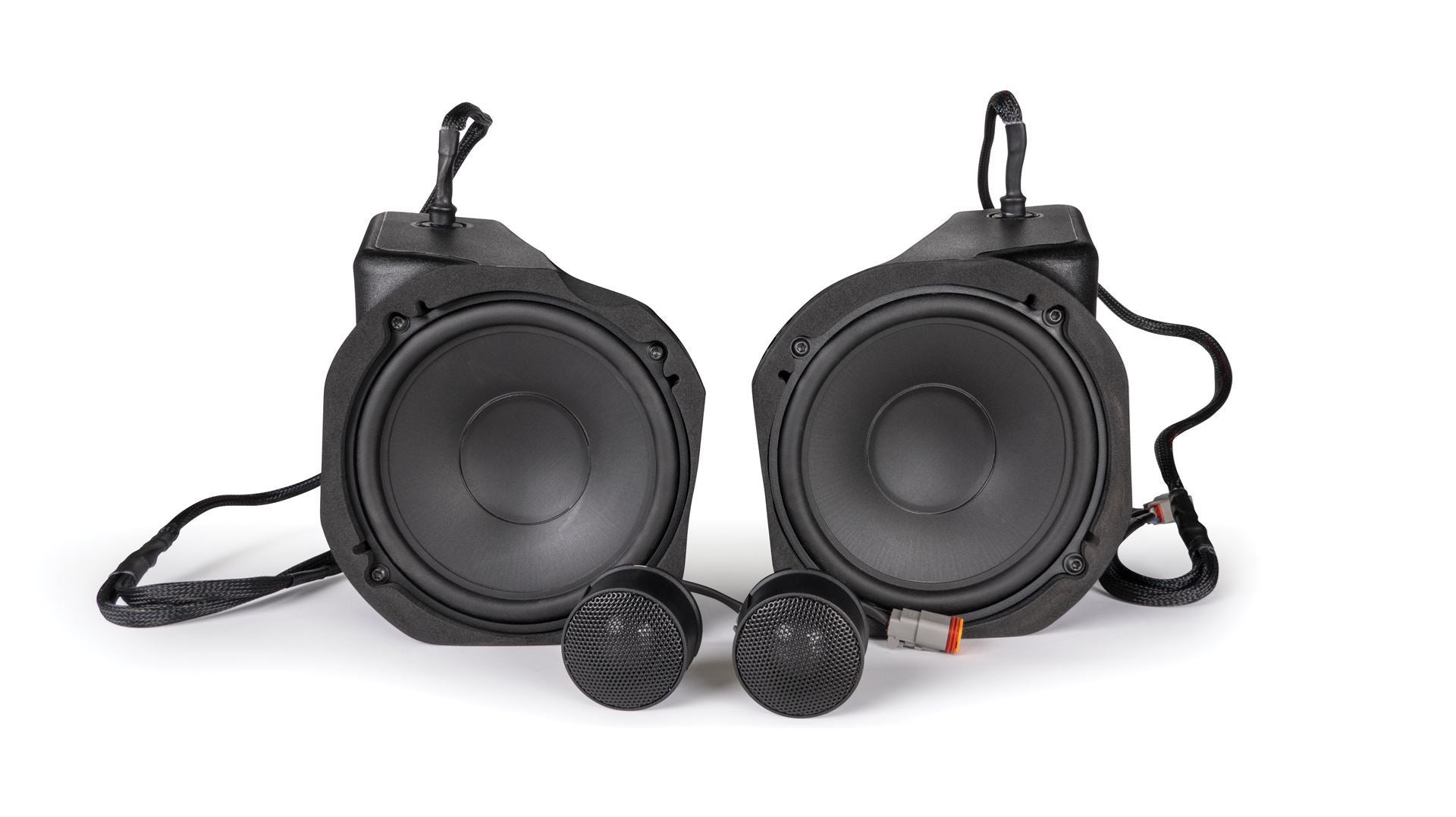 mtx pro xp speaker pods with speakers and tweeters installed on white background