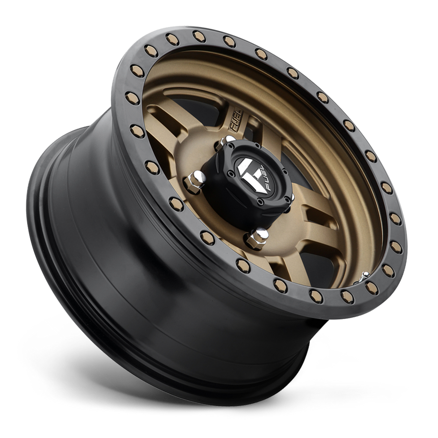 Fuel Anza D583 Non Beadlock UTV Wheel With Matte Bronze Center & Black Ring  on 45 degree angle on white background 