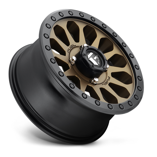 Fuel Vector D600 Non-Beadlock UTV Wheel  In Bronze With Black Ring  sitting at 45 degree angle on white background 