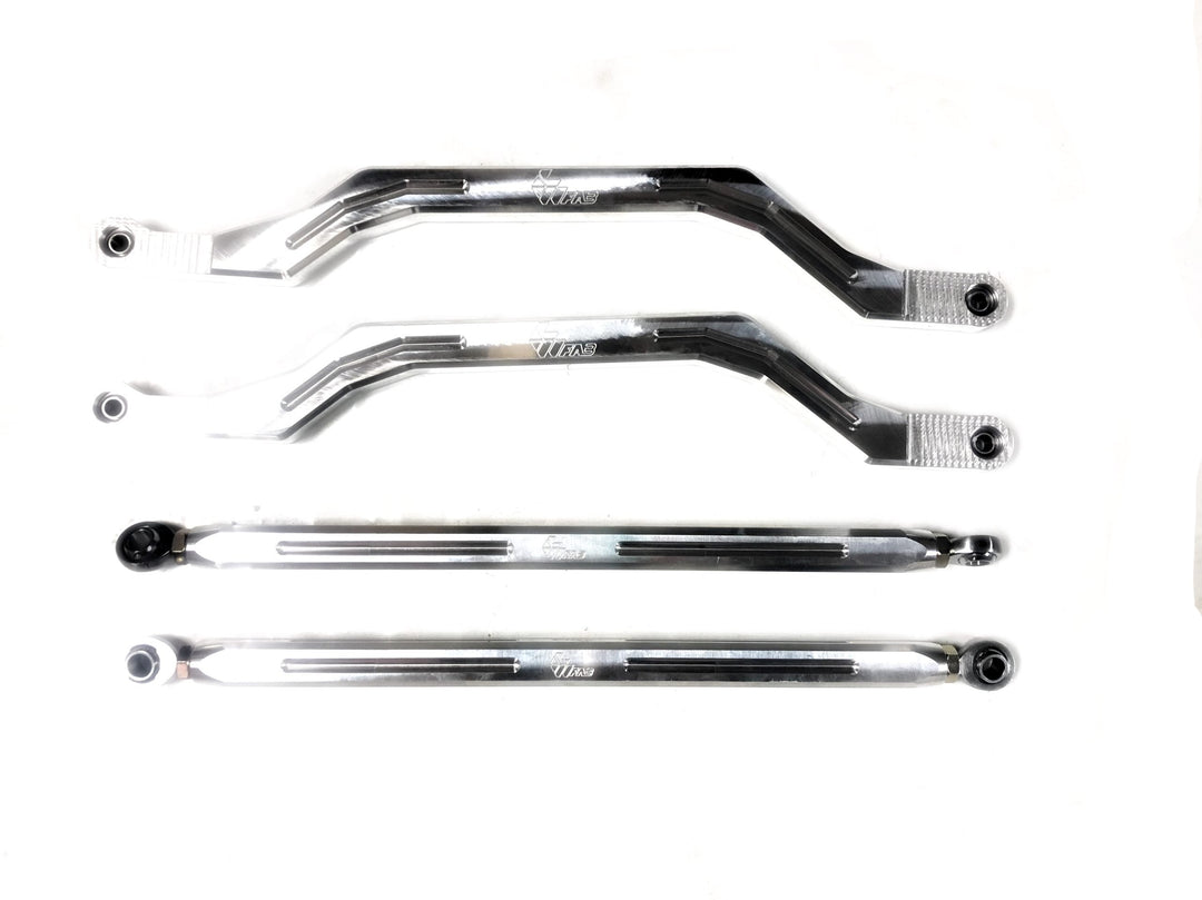 l&w fab 2 heim radius rods for por xp in RAW finish on white background 
