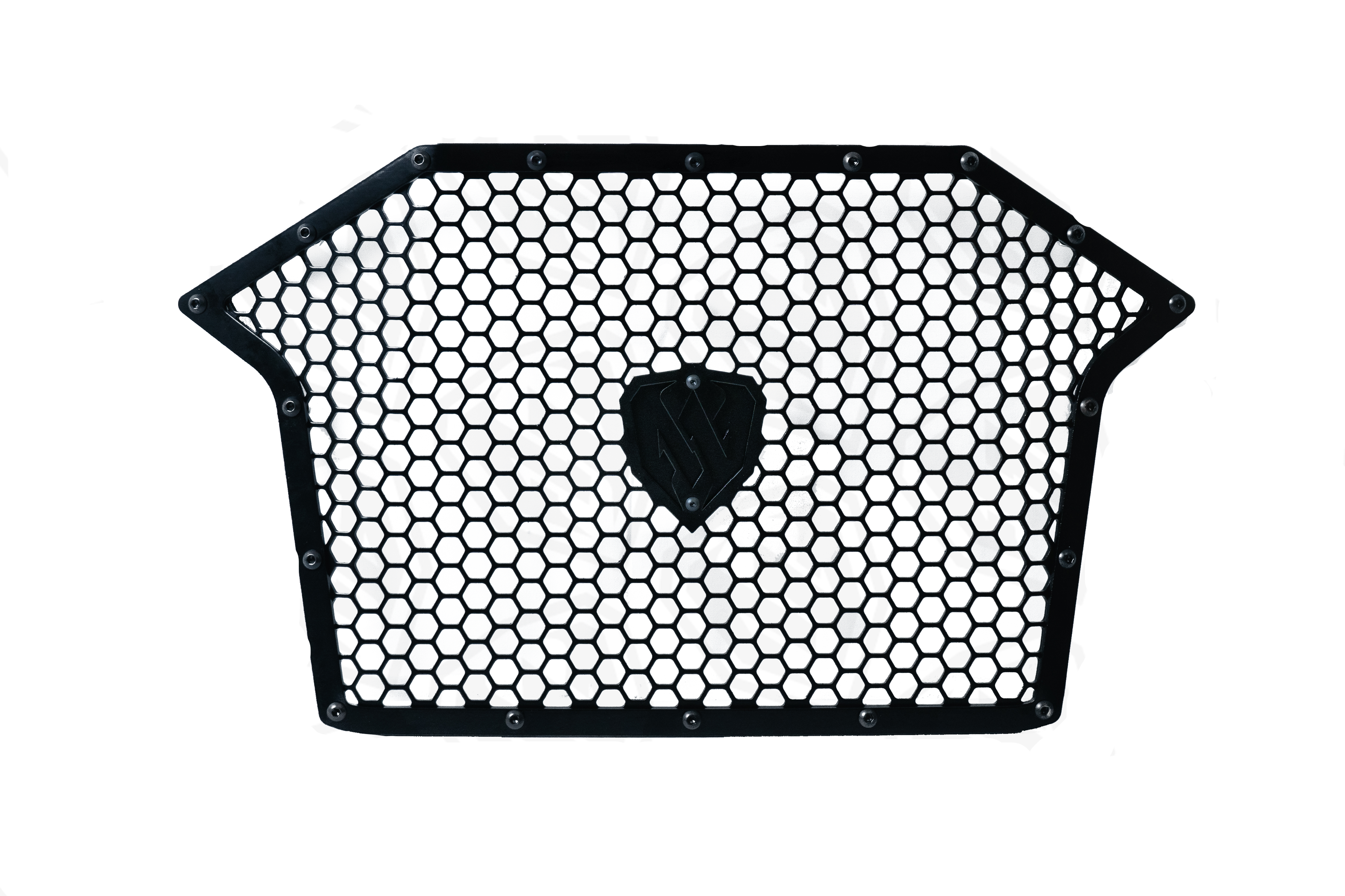  moto armor grill for polaris pro r with black trim, black logo and black mesh 