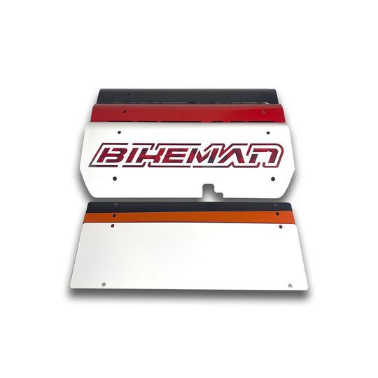 bikeman performance pro r slip on exhaust cover plate in white, black and red 