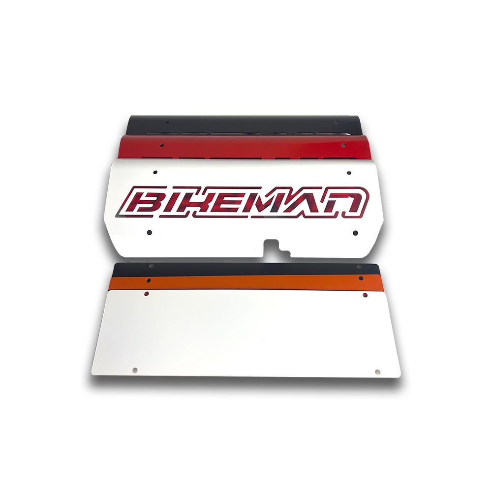 bikeman performance pro r slip on exhaust cover plate in white, black and red 