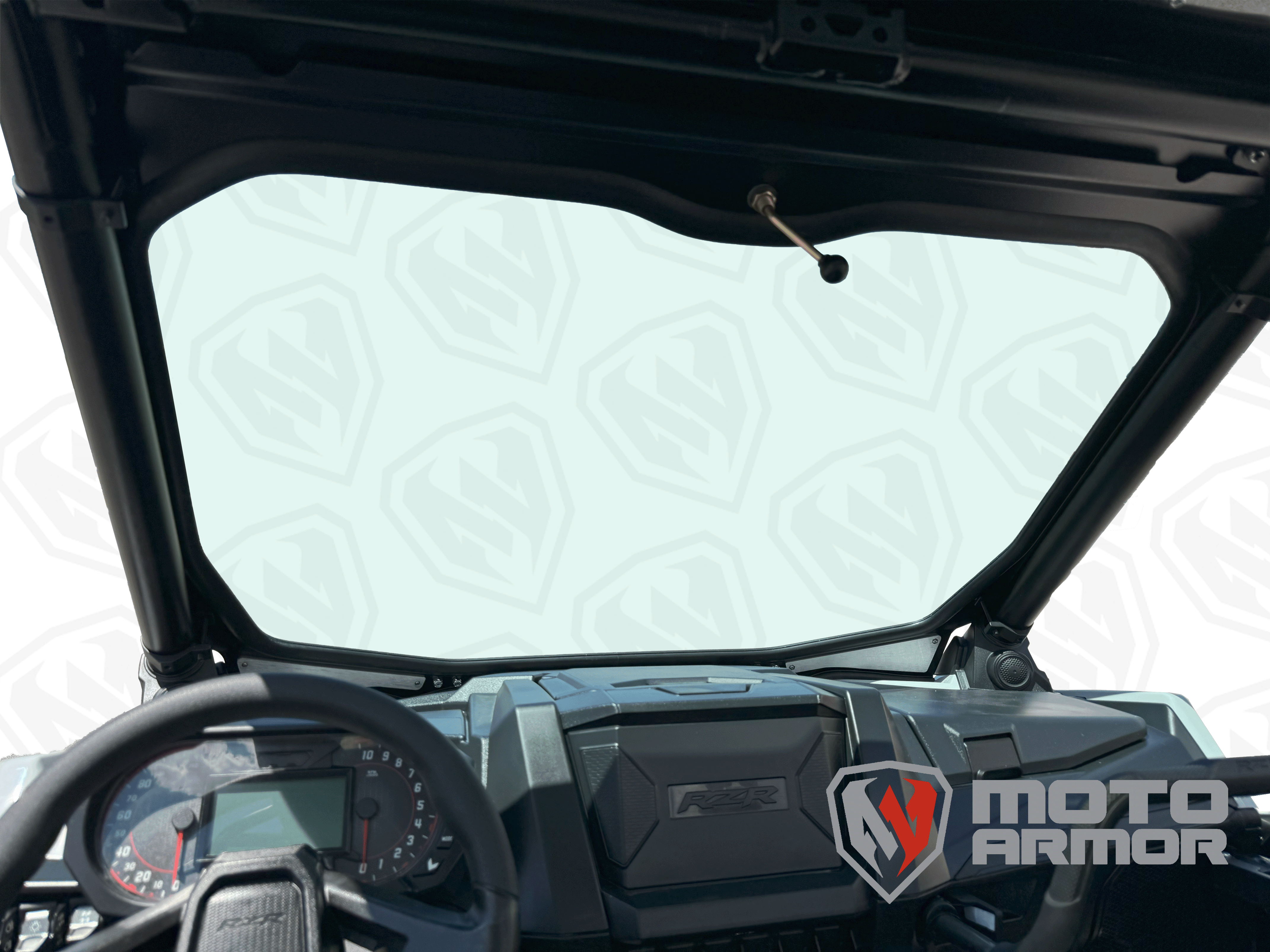 inside polaris pro r looking out of moto armor windshield 