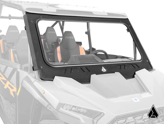 Assault Industries Glass Windshield installed on Polaris RZR XP 1000, featuring clear view and robust black frame.