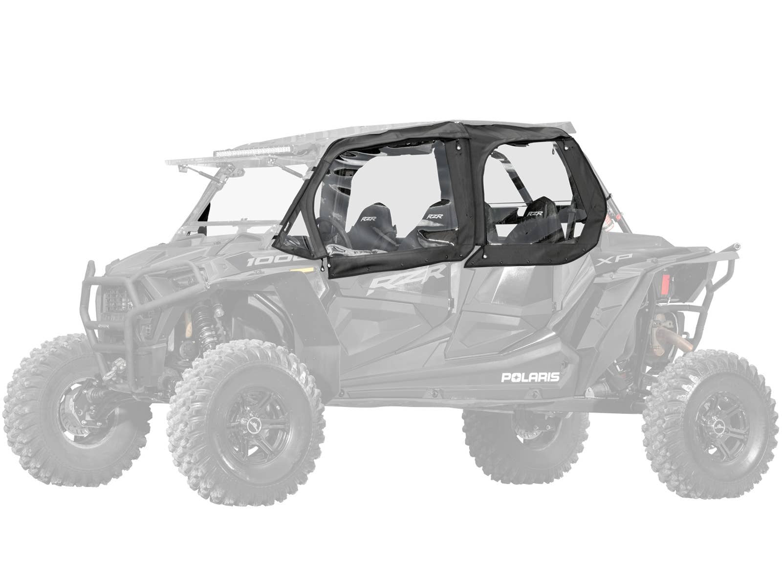 superatv soft cab enclosure doors mounted to machine on white background 