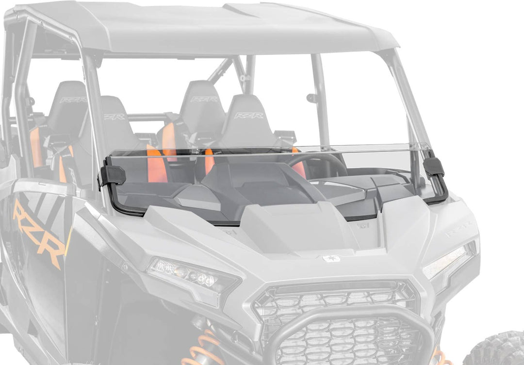 superatv half windshield for 2024+ polaris xp1000 mounted on machine on white background 