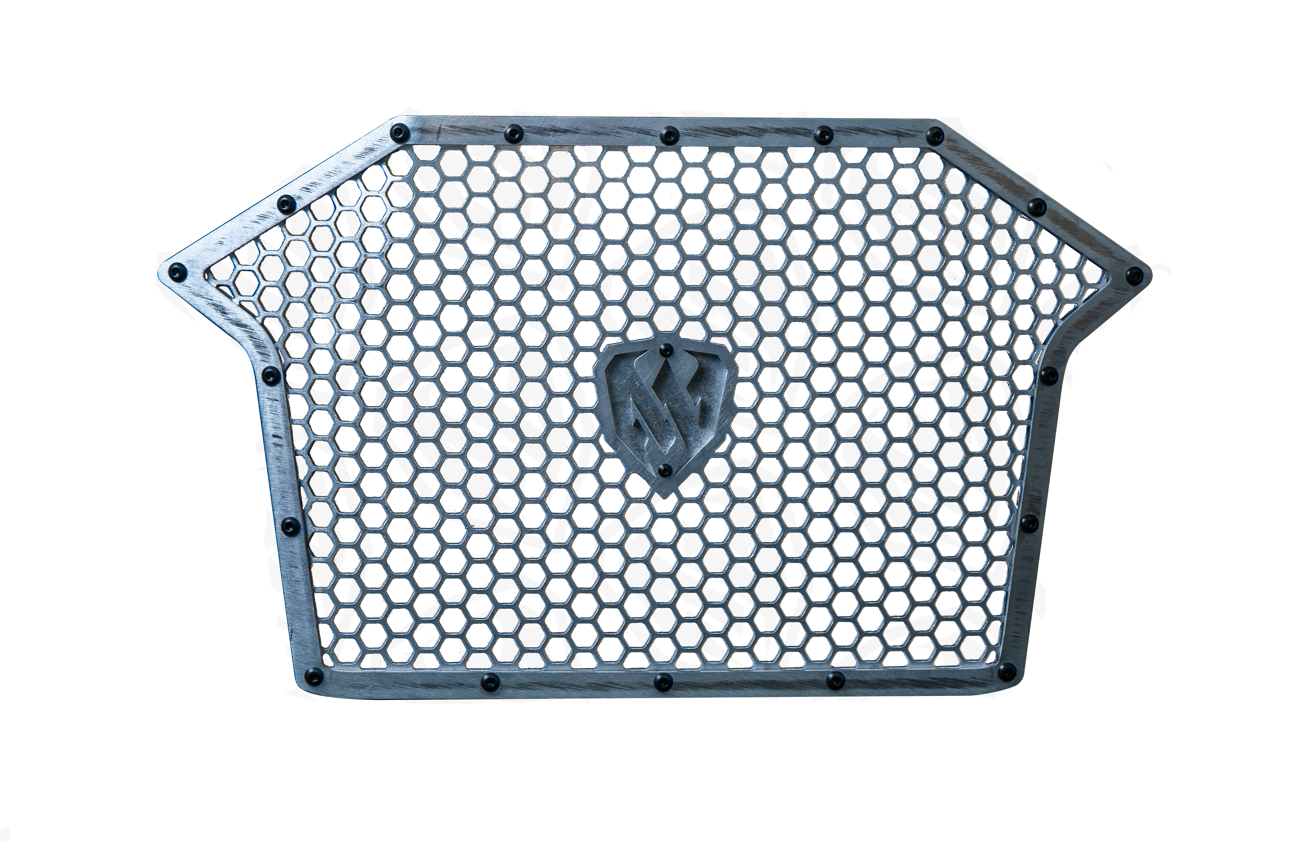 moto armor grill for polaris pro r with raw trim, raw logo and raw mesh