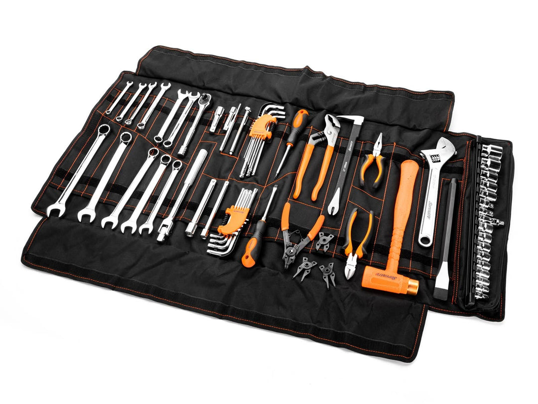 superatv tool kit laid out on black tool bag 