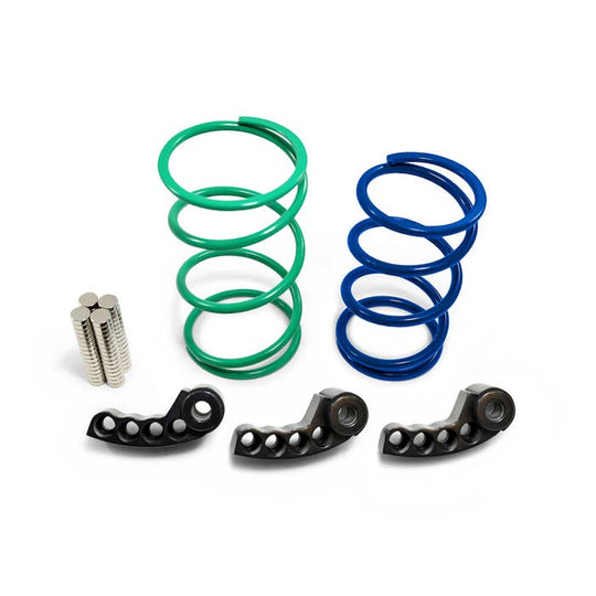 dynojet clutch kit with green spring, blue spring, three finger weights and circle weights for polaris pro xp and turbo r 