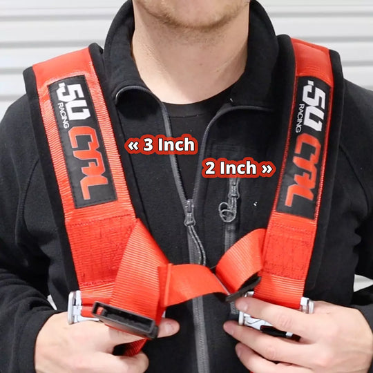 3 inch vs 2 inch comparison of 50 caliber racing harness straps