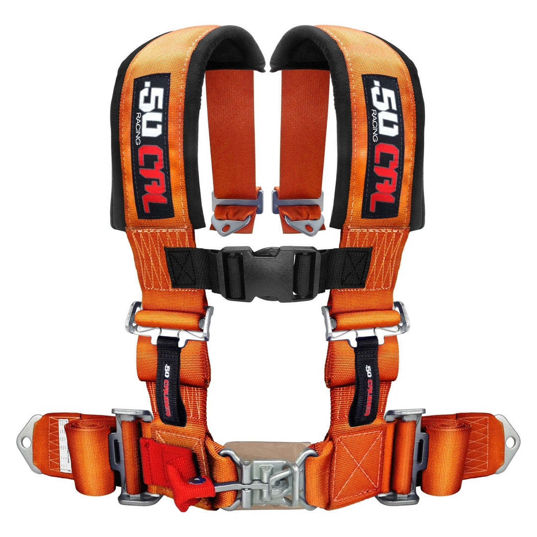 orange 3 inch 4 point 50 caliber racing seatbelt harness