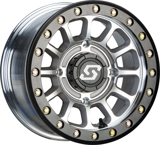 Sedona Sano Beadlock UTV Wheel in raw finish with black beadlock ring on white background 