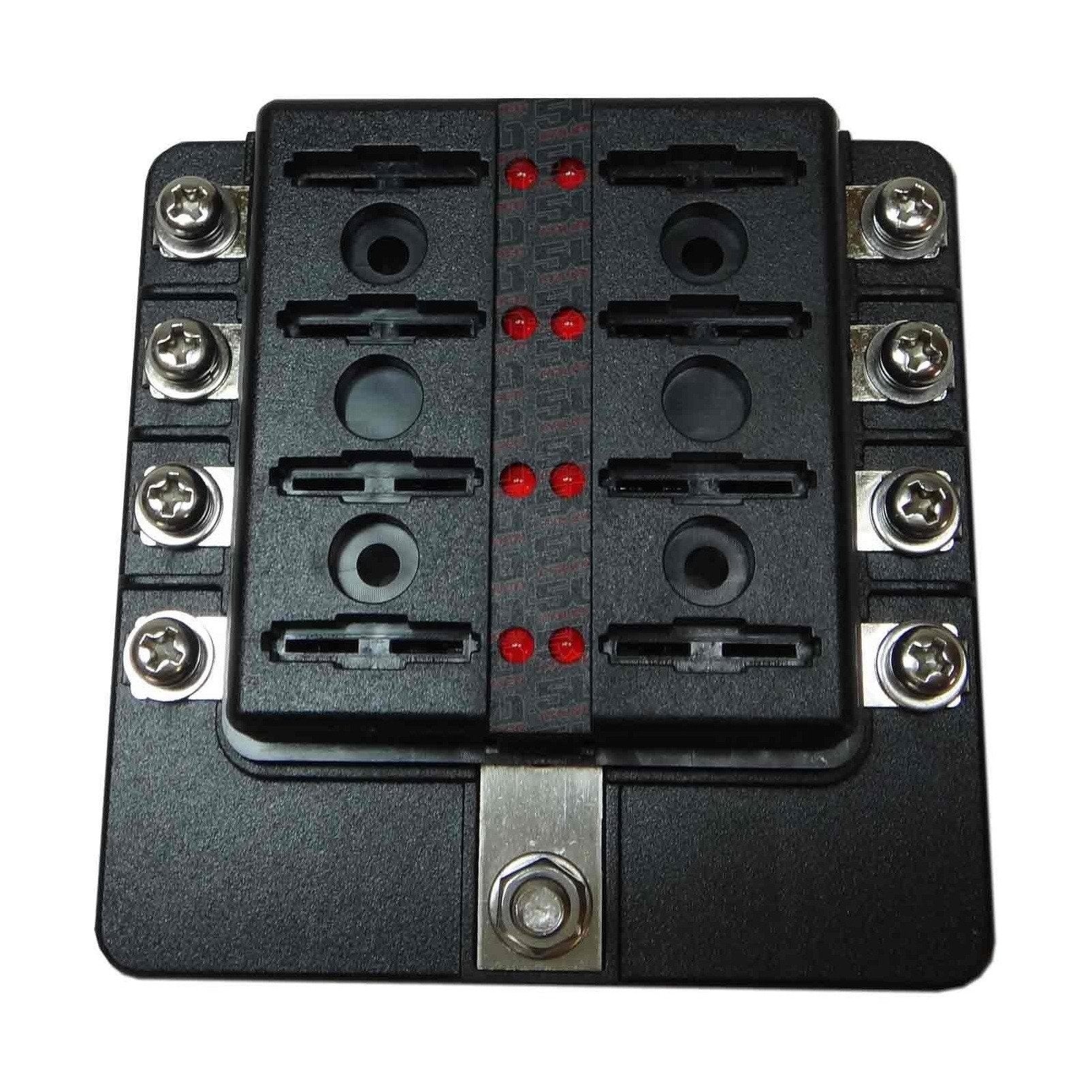 50 Caliber Racing 8 Way Fuse Block - Ring Terminals - LED Indicators