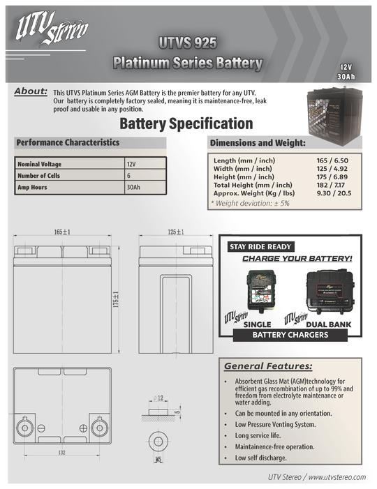 UTV Stereo Platinum Series AGM 925 Battery