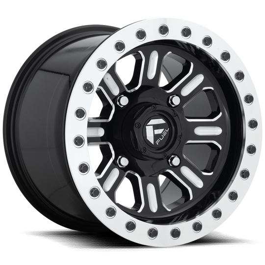 Fuel Hardline Beadlock UTV Wheel In Black & Machined Finish  on white background 