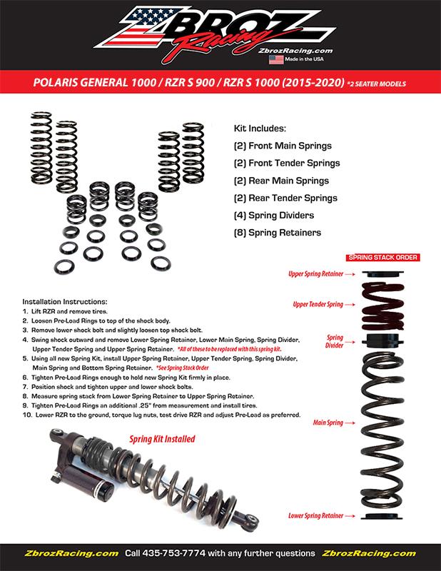 ZBROZ Dual rate Spring Kit | Polaris General 1000 2 Seater With Fox 2.0 Podium QS3 Shocks - Revolution Off-Road