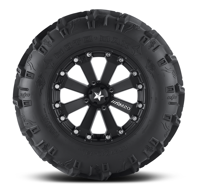 utv tire efx tire motomax mounted on wheel on white background 