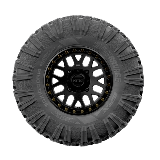 utv tire efx tire motoravage mounted on black wheel on white background 