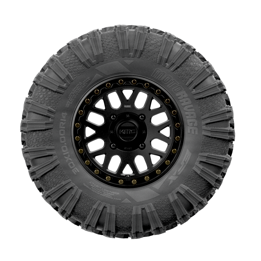 utv tire efx tire motoravage mounted on black wheel on white background 