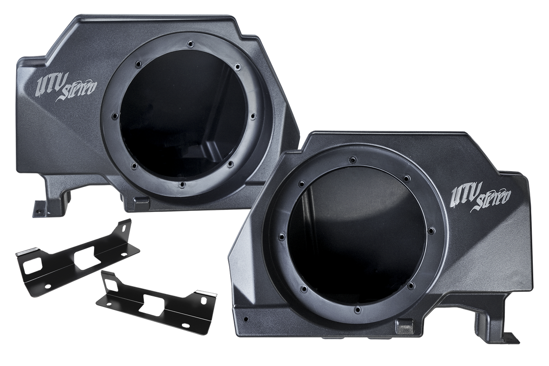 utv stereo rear speaker pods for pro xp pro r and turbo r with hardware on white background