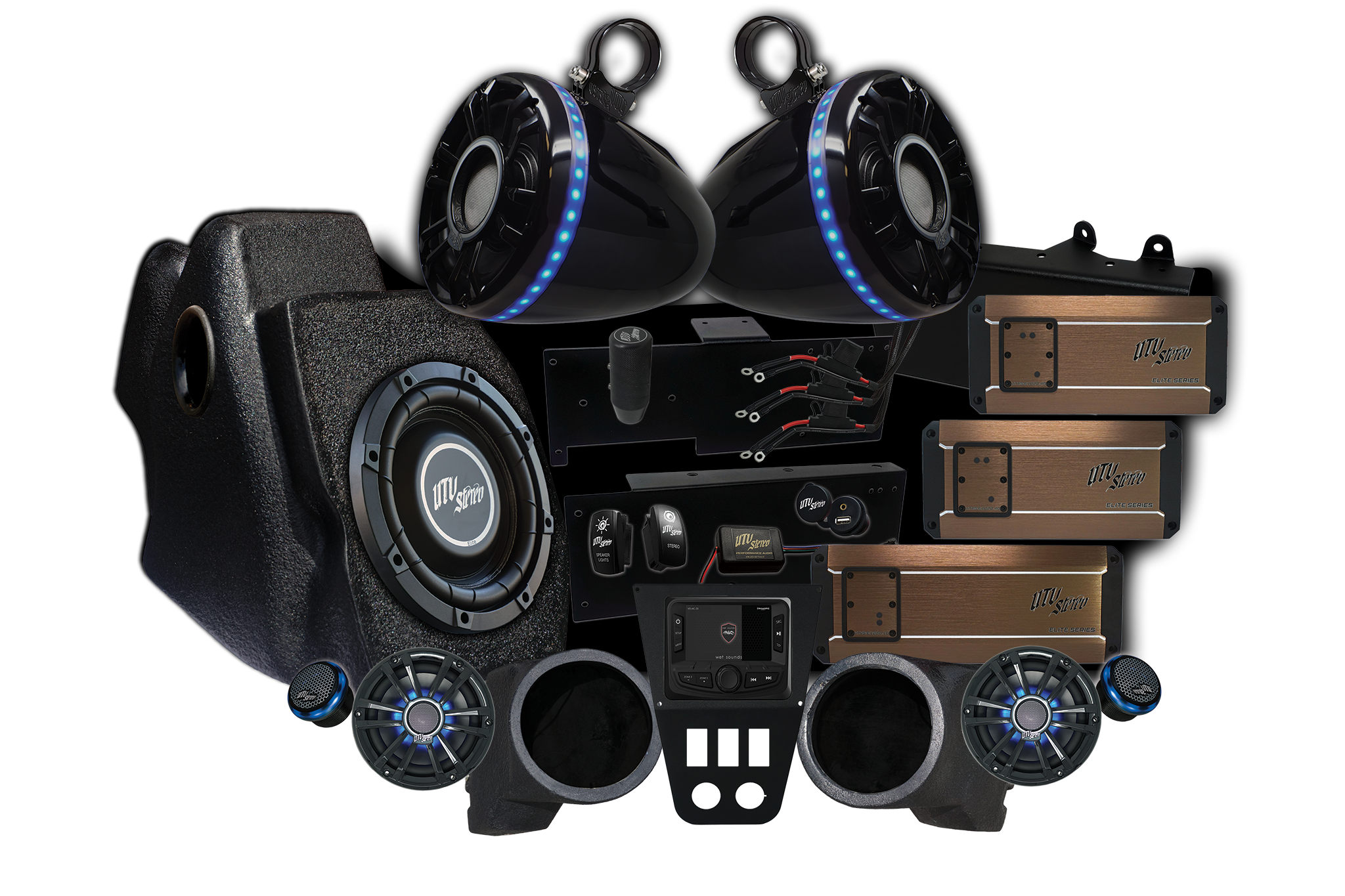 utv stereo stage 8 elite series kit for polaris pro xp pro r turbo r on white background