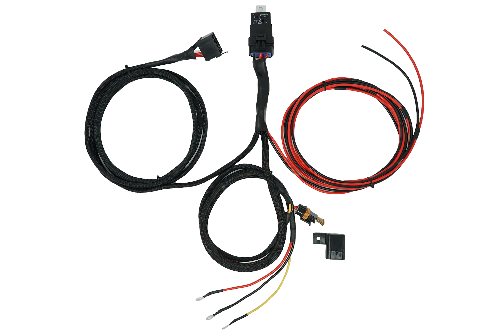 utv stereo high current switch wiring harness on white background