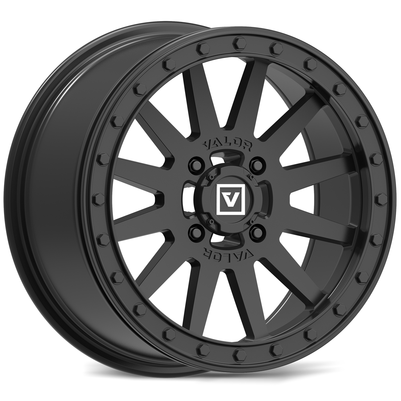 Valor Offroad VO5 Beadlock UTV Wheel  in black on white background 