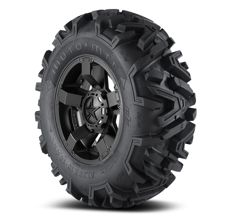 utv tire efx tire motoMTC  mounted on wheel on white background 