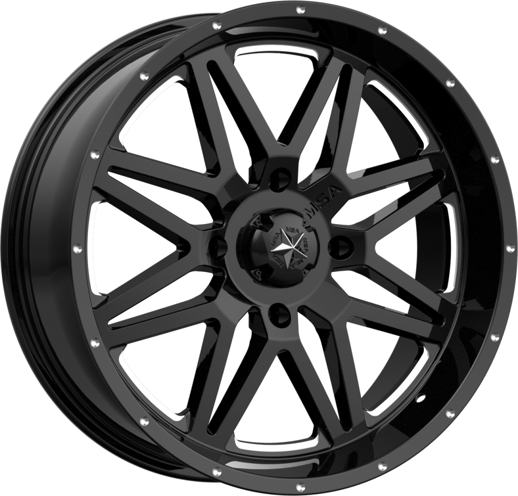 msa m26 vibe utv wheel in gloss black on white background 
