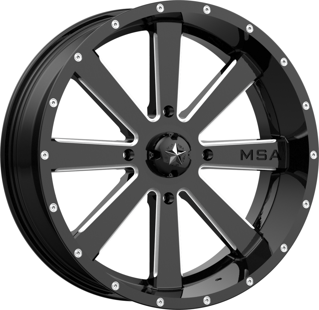 MSA M34 Flash UTV Wheel  in gloss black on white background 