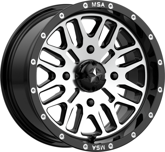 MSA M38 Brute UTV Wheel With Machined Face & Black Ring  on white background 