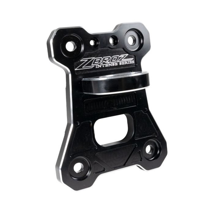 zbroz racing black billet tow hook and gusset plate on white background