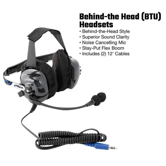 rugged radios behind the head headset on white background 