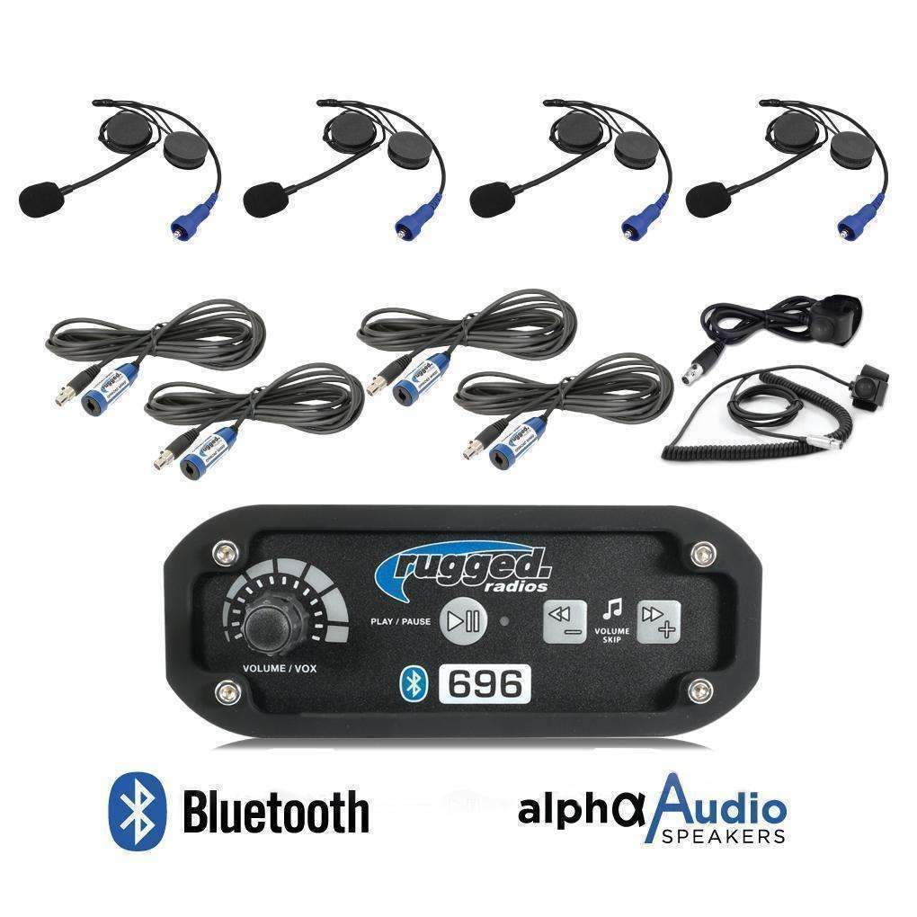 Rugged Radios RRP696 4 Person Bluetooth Intercom System with Alpha Audio Helmet Kits - Revolution Off-Road