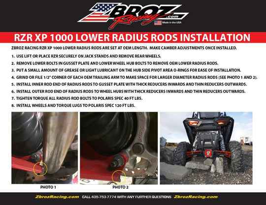 ZBROZ Racing Radius Rods | Polaris RZR XP1000 - Revolution Off-Road